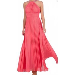 Eliza J Melon Pink Crystal Detail Pleated Gown Size 6 $308 New